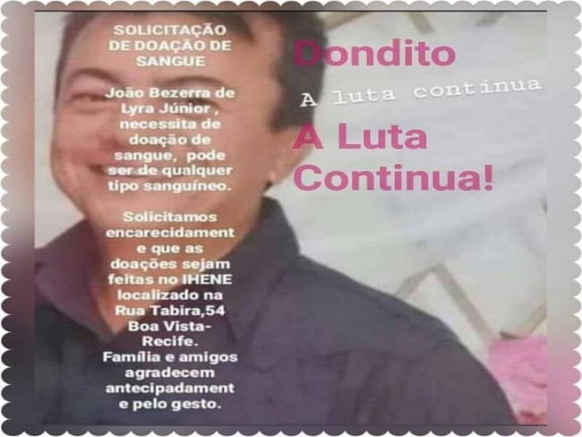 Internado em Recife, ex-vereador de Carpina precisa de doação de sangue
