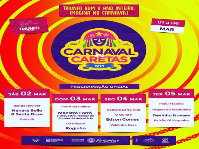Confira a programação oficial do Carnaval dos Caretas 2019