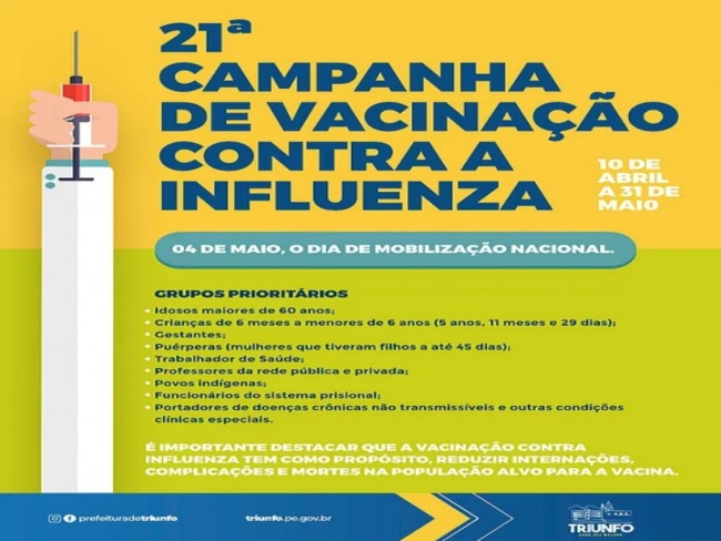 Campanha de vacinação contra a gripe começa hoje quarta-feira (10)