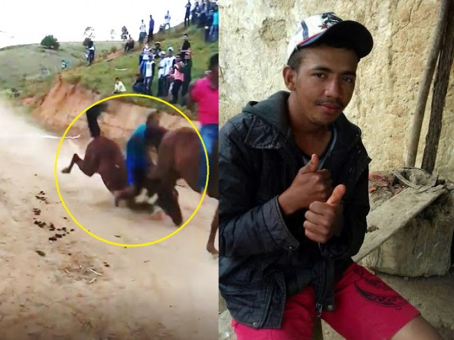 VDEO mostra momento que vaqueiro morre aps cair do cavalo no interior de Itanhm-BA.