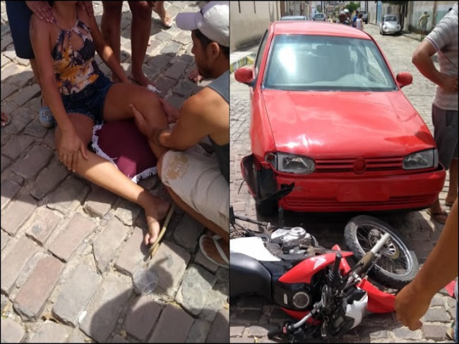 Coliso entre carro e moto deixa mulher ferida no Bairro dos ndios em Jacobina 