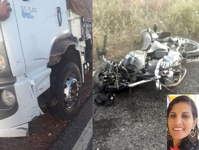 Mulher morre em acidente entre moto e caminho na rodovia BA-416, em So Domingos 