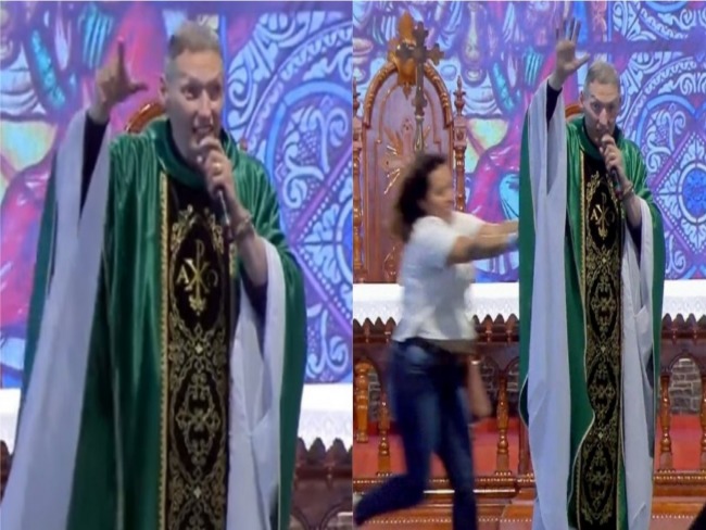 Mulher empurra padre Marcelo Rossi de palco em missa em Cachoeira Paulista; veja vdeo!