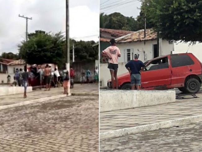 Carro capota no bairro Vila Feliz, em Jacobina; motorista saltou antes