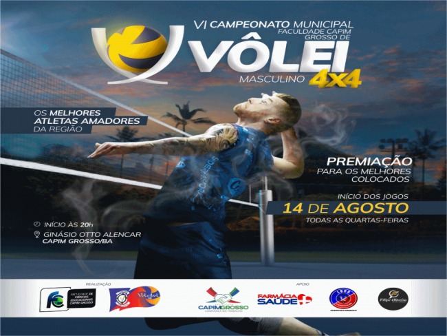 Campeonato de voleibol 4 x 4 de Capim Grosso comea dia 14, na prxima quarta-feira (07) acontece o Torneio Incio