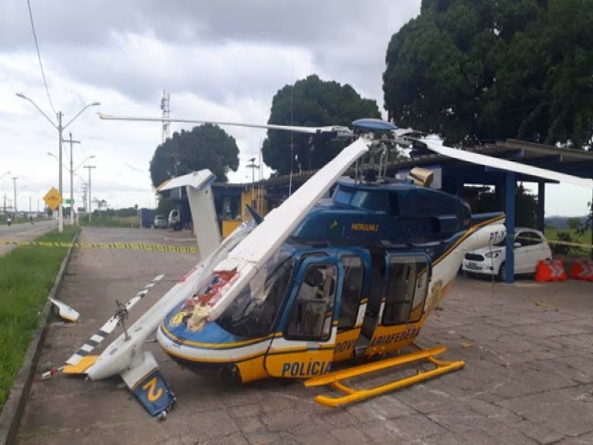 Helicptero da PRF sofre acidente em Eunpolis, veja vdeo