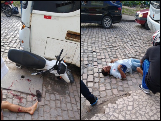 Dois feridos vtimas de coliso entre moto e nibus no Bairro da Misso em Jacobina 