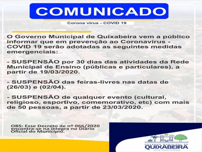 Prefeitura de Quixabeira emite comunicado