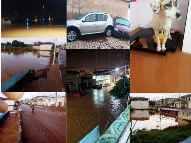 Regio de Irec registra chuvas de at 130 milmetros; gua alaga ruas e invade casas em Central, veja vdeos