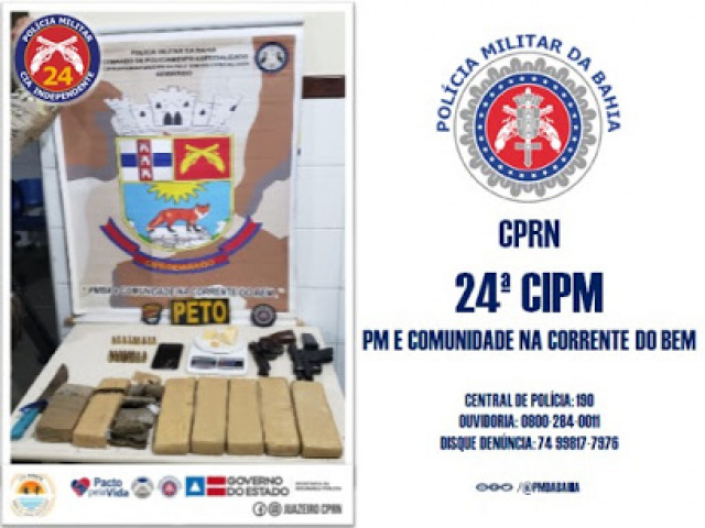 Comando avanado da 24 CIPM prende indivduos por associao ao trfico de drogas e porte ilegal de arma de fogo em Miguel Calmon