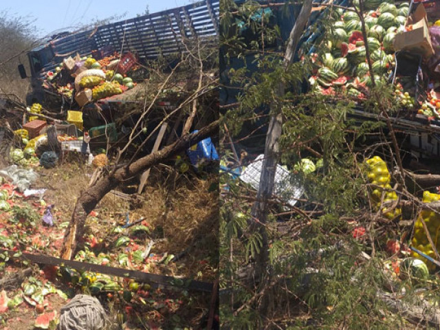 Caminho carregado de frutas tomba em Queimadas