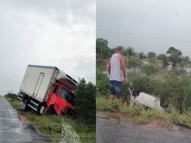 Coliso entre caminho-ba e carro de passeio deixa trs feridos na BA-120, em Queimadas