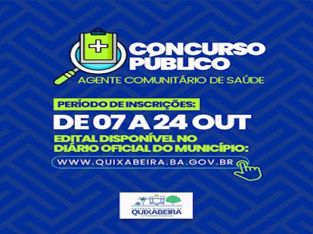 Prefeitura de Quixabeira abre incries de concurso para Agentes Comunitrios de Sade