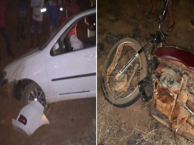 Homem morre e mulher fica ferida em acidente entre moto e carro no municpio de Ourolndia