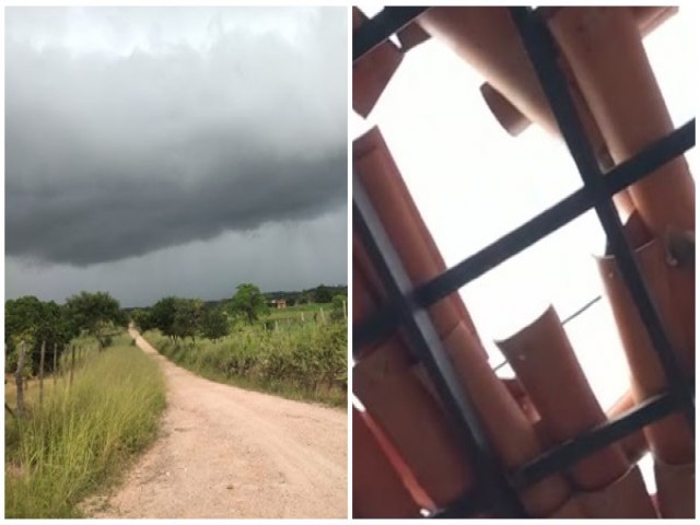 Chuva com ventos fortes causa estragos em Aroeira, no municpio de Mairi-BA