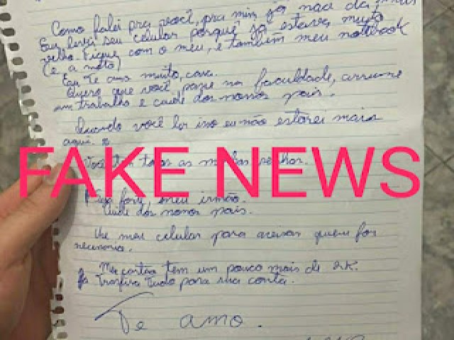 Fake News: Suposta carta atribuda ao jovem que cometeu suicdio em Capim Grosso no  verdadeira