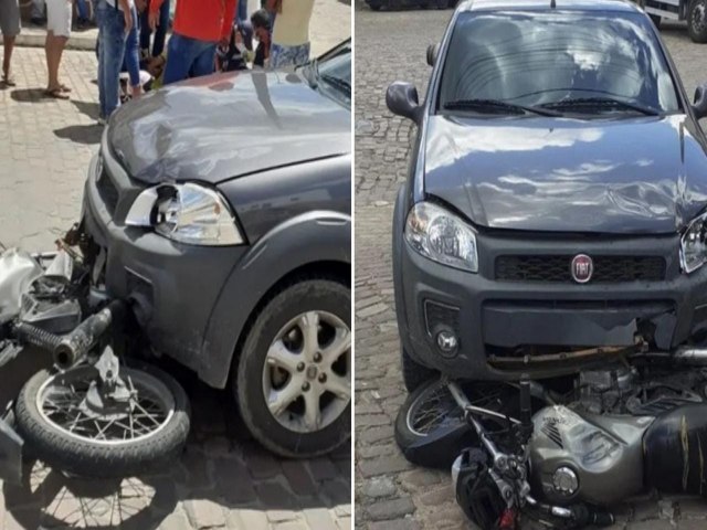 Jacobina: Motociclista fica ferido em coliso com picape prximo  Praa da Bblia