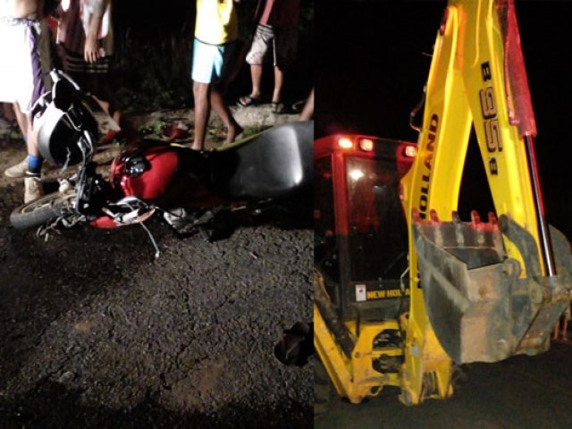 Homem morre e outro fica ferido aps coliso entre moto e retroescavadeira na BA-120, em Queimadas