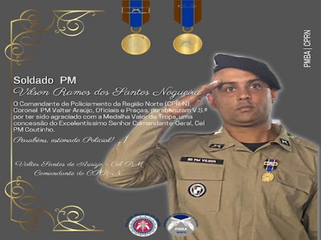 POLICIAL MILITAR DA 91CIPM RECEBE HORARIA DE OUTORGA A MEDALHA VALOR DE TROPA