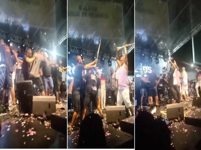 Integrantes do Psirico e Samba Trator trocam socos em cima do palco; veja vdeo