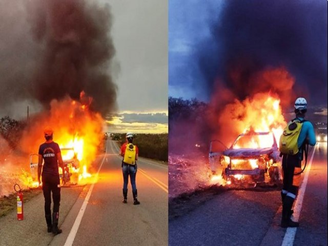 Carro com mdica e enfermeira que saiu de Jacobina para Feira de Santana pega fogo na BR 324