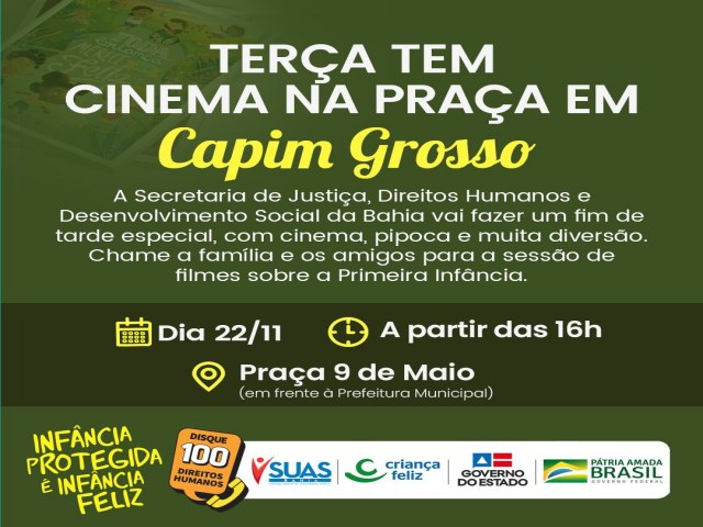 Capim Grosso: Tera-feira (22), tem Cinema na Praa