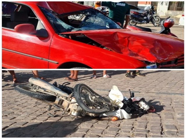 Capim Grosso: Homem fica gravemente ferido aps coliso envolvendo carro e motocicleta, veja vdeo