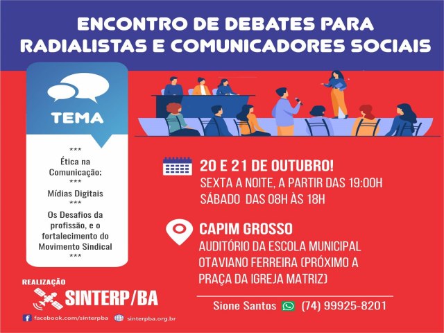 Encontro de Radialistas e Comunicadores Sociais acontecerá em Capim Grosso 