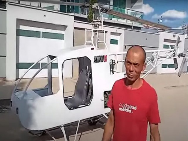 Pedreiro em Capim Grosso investe mais de R$ 20 mil na construção de helicóptero com motor de fusca e cadeira de ônibus