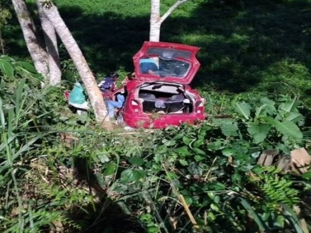 Trs pessoas morrem e duas ficam feridas aps carro cair em ribanceira e bater em rvore em rodovia do sul da Bahia