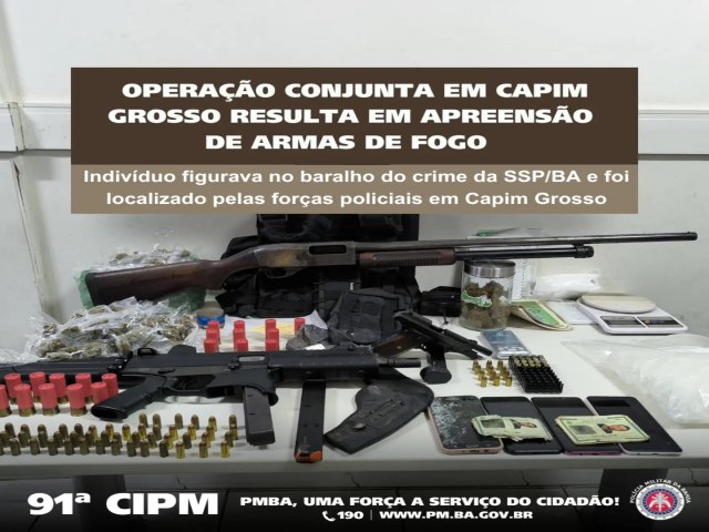 91 CIPM/Capim Grosso, 24 CIPM/Jacobina, CIPE-CAATINGA CIPT-CHAPADA, DEPIN PCBA E FICCO/BA LOCALIZAM INDIVDUO DE ORGANIZAO CRIMINOSA DO BARALHO DO CRIME, RESISTNCIA  AO DE AGENTES DO ESTADO, APREENSO DE ARMAS DE FOGO E COLETE