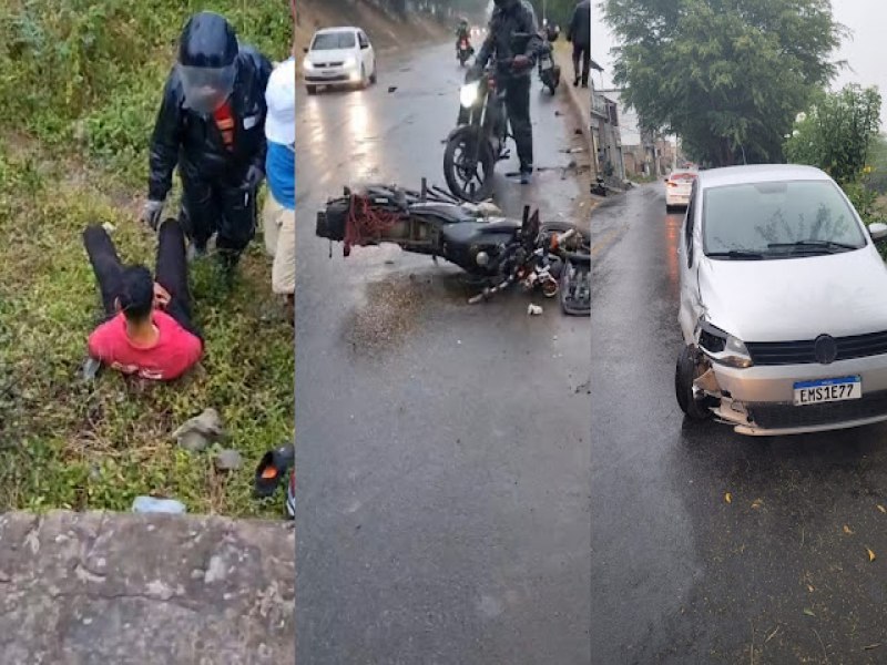 Motociclista fica ferido ao colidir com carro na Avenida Lus Alberto Dourado de Carvalho em Jacobina