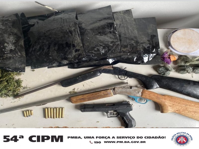 54 CIPM faz apreenso de armas de fogo e droga em So Tom de Campo Formoso