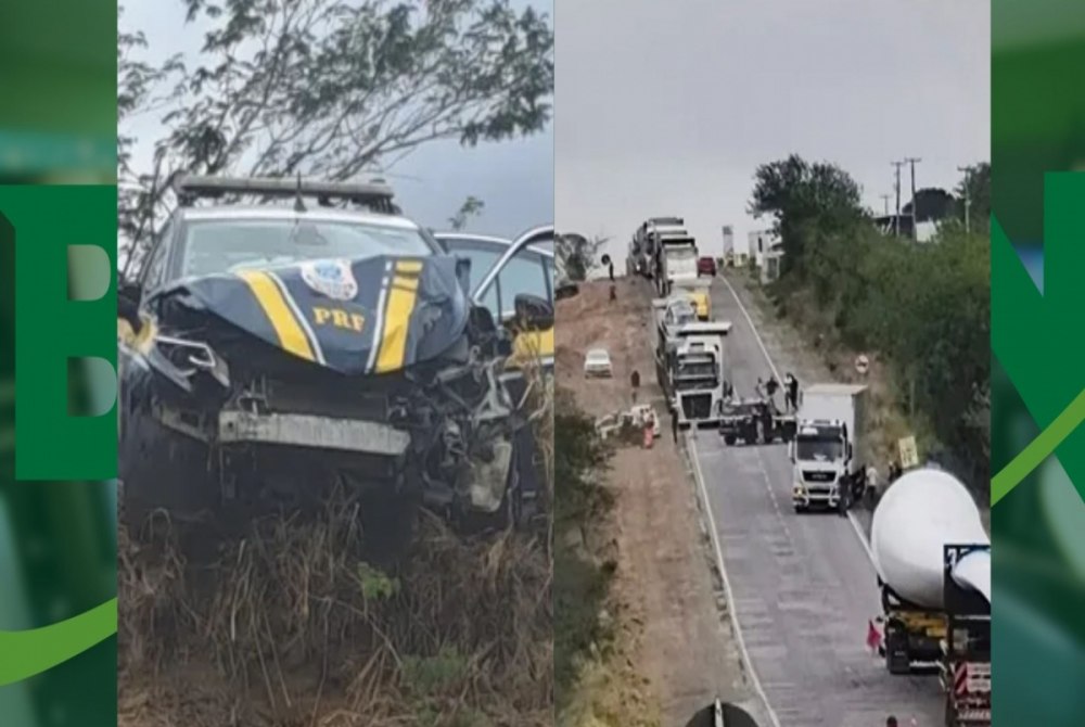 Acidente com viatura da PRF causa congestionamento na BR-116 Norte entre Serrinha e Santa Bárbara Acidente com viatura da PRF causa congestionamento na BR-116 Norte entre Serrinha e Santa Bárbara