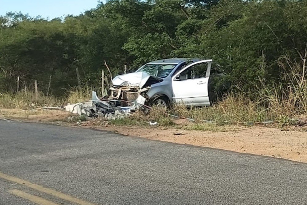 Carro derruba poste e deixa motorista ferido na BA-130, em Mairi