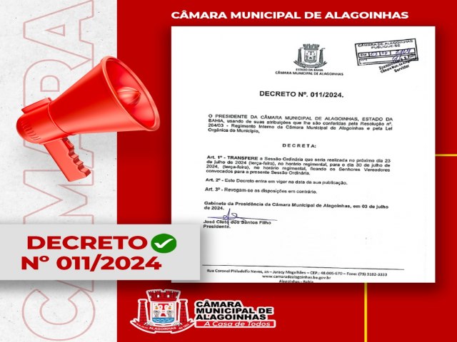 Recesso parlamentar da Cmara Municipal de Alagoinhas termina dia 30/07