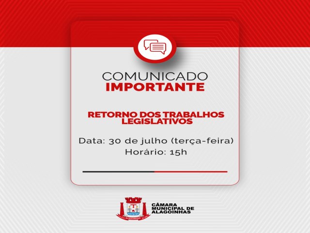 Cmara Municipal volta a funcionar na prxima tera-feira, (30/07) em Alagoinhas  