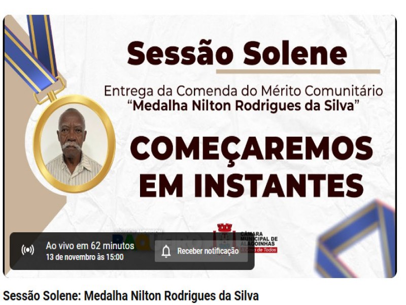 Acompanhe ao vivo a sesso solene da Cmara Municipal de Alagoinhas hoje 