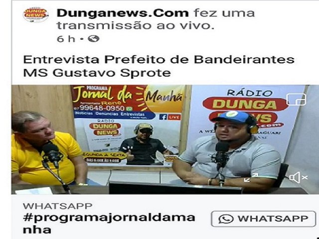 Prefeito de Bandeirantes Gustavo Sprote em entrevista a rdio dunganews.com busca a unio dos poderes.
