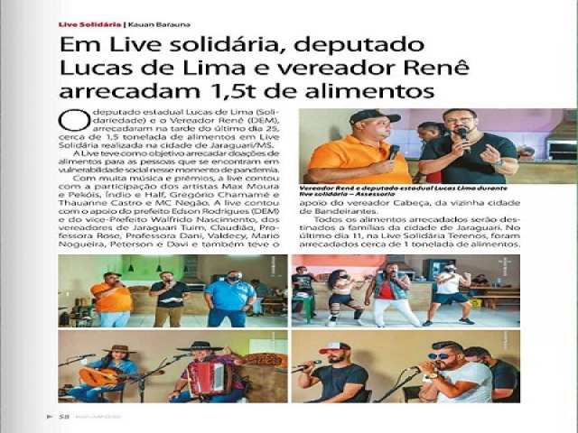 Em Live solidria, deputado Lucas de Lima e Vereador Ren arrecadam 1,5t de alimentos  