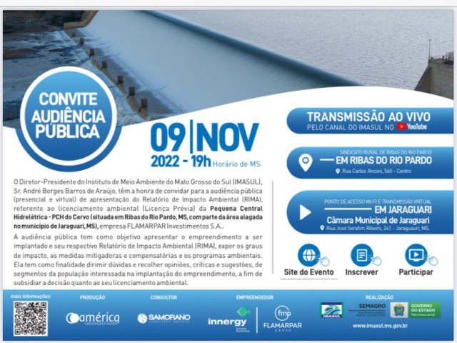 Convite Audincia Pblica de Licenciamento Ambiental PCH Cervo - 9 de novembro