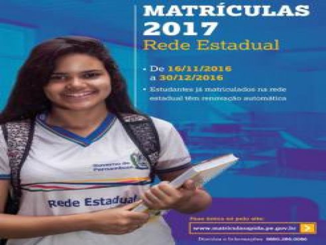 Rede Estadual de Pernambuco inicia matrícula para ano letivo de 2017
