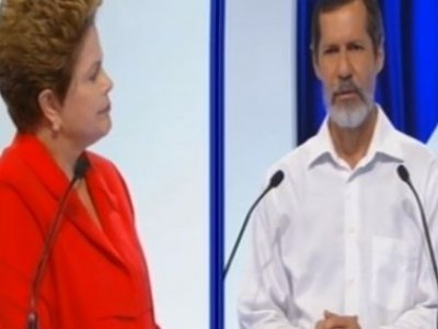 Nervosa, Dilma interrompe Eduardo Jorge no início do debate do SBT