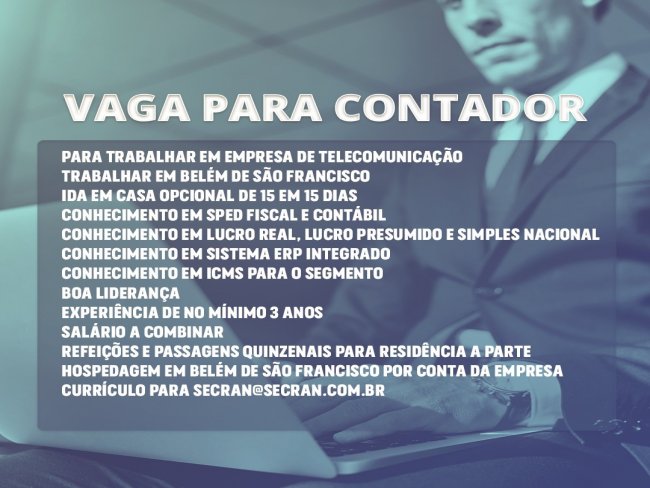 Empresa de Telecomunicação contrata: Contador