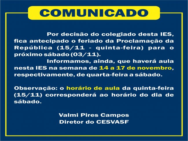 COMUNICADO DO CESVASF 