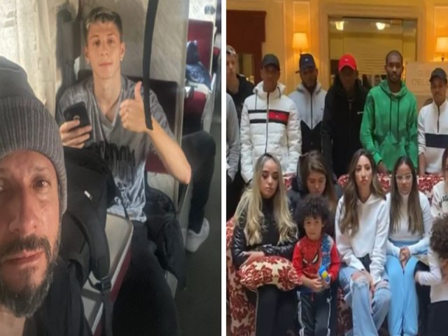 Jogadores brasileiros e familiares embarcam em trem para deixar a Ucrânia