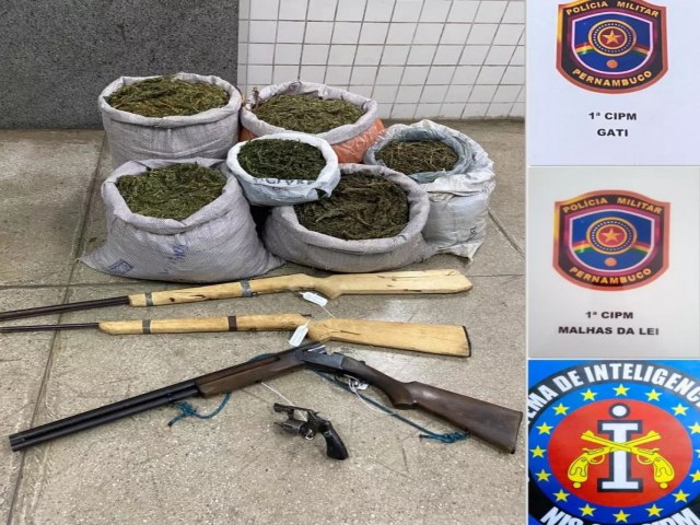 Policiais da 1ª CIPM prendem homem com mais de 30 kg de maconha e armas de fogo em Carnaubeira da Penha no Sertão de PE.