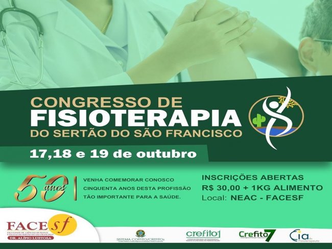 Grandes profissionais de Fisioterapia estaro marcando presena no Congresso de Fisioterapia do Serto do So Francisco e voc no vai ficar fora desse super evento