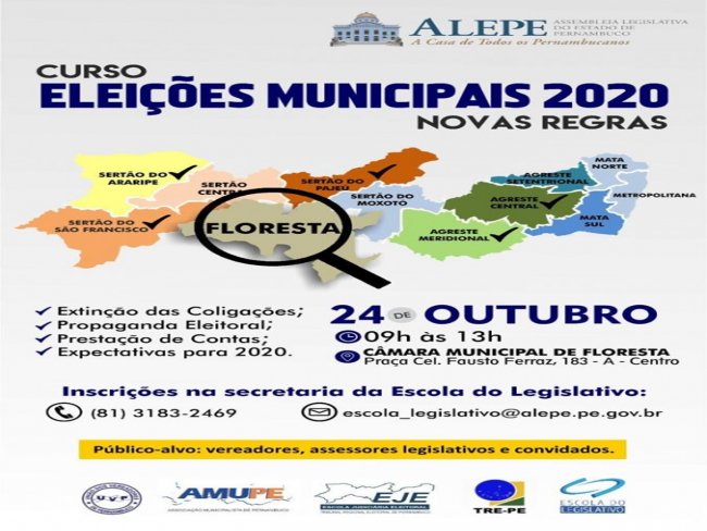 ALEPE realizar na Cmara de Vereadores de Floresta o Curso ?Eleies Municipais 2020 ? Novas Regras?.