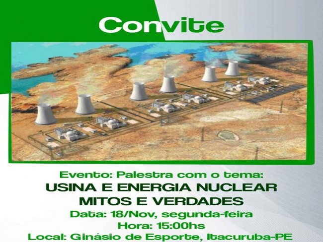 Convite da UFPE e do Museu de Cincia Nuclear  para uma Palestra dia 18 de Novembro  com o tema: Usina e Energia Nuclear